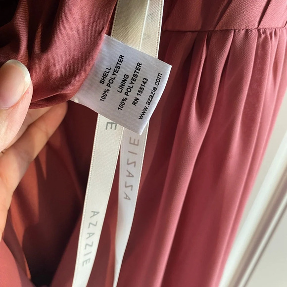 Azazie Ranvie Bridesmaids Dress Floor Length Size A20 Desert Rose 61” Hallow/Hem - Picture 5 of 8